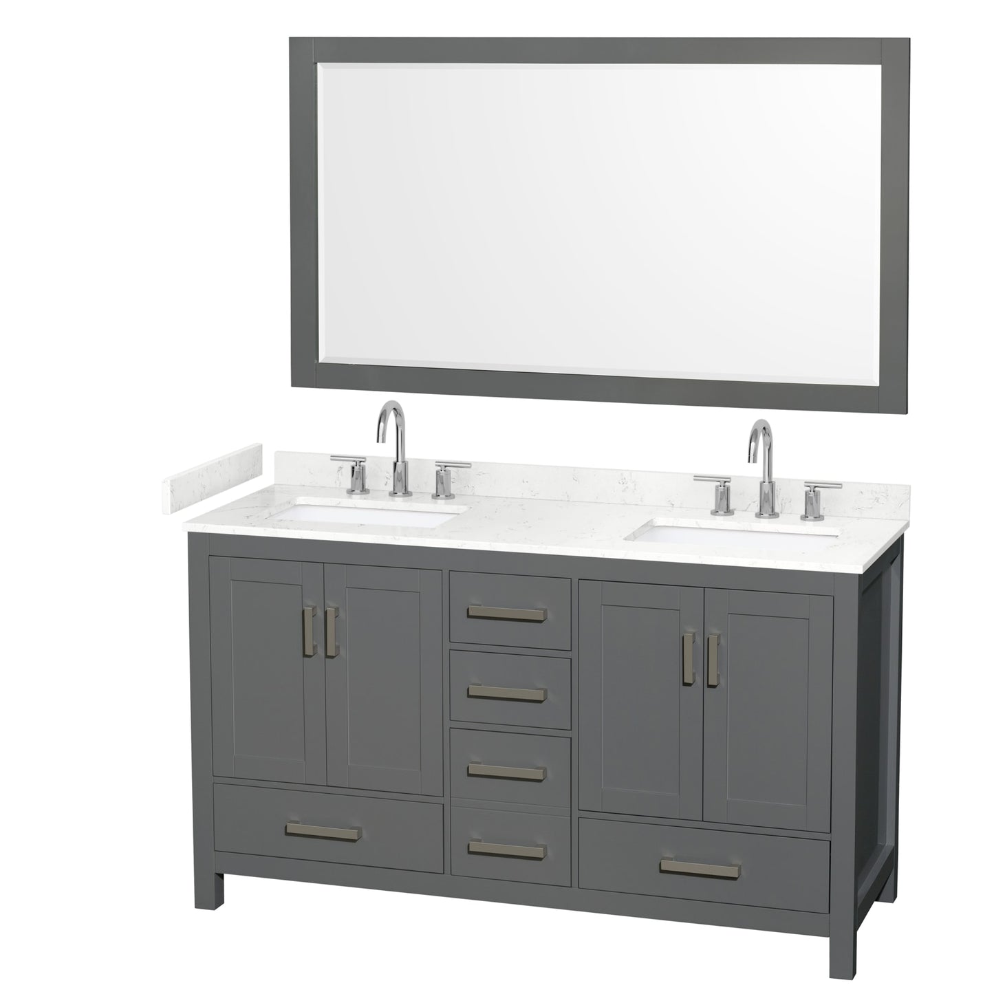 Sheffield Bathroom Vanity with Countertop 60 inch Double Sink 3-hole Faucet Setup