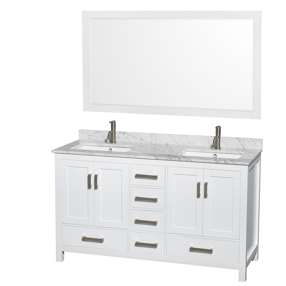 Sheffield Bathroom Vanity with Countertop 60 inch Double Sink Single hole Faucet Setup