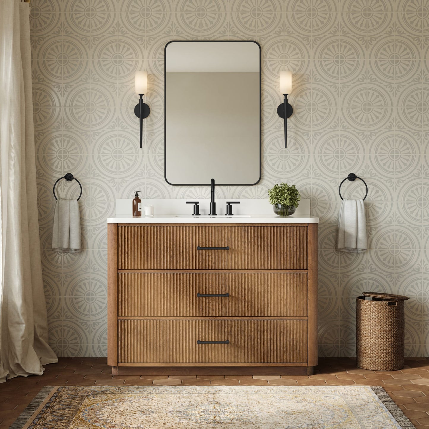 Francesca Bathroom Vanity with Countertop 48 inch Single Sink 3-hole Faucet Setup