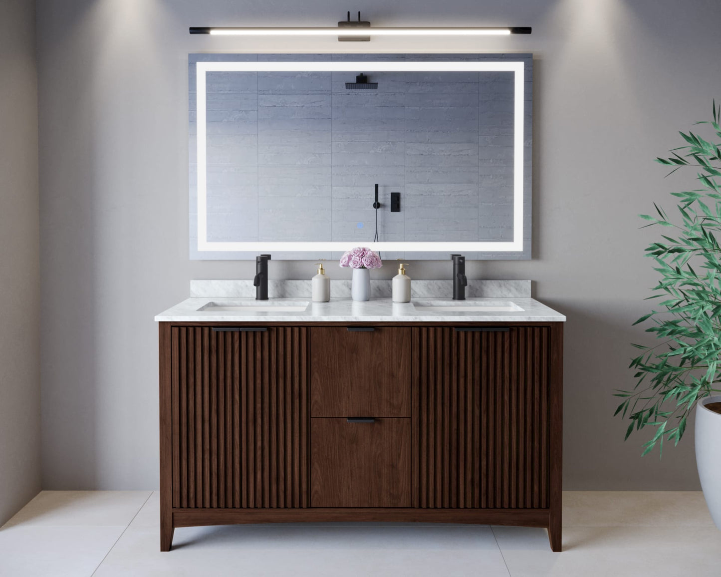 Palmilla Bathroom Vanity with Countertop 60 inch Double Sink Single hole Faucet Setup