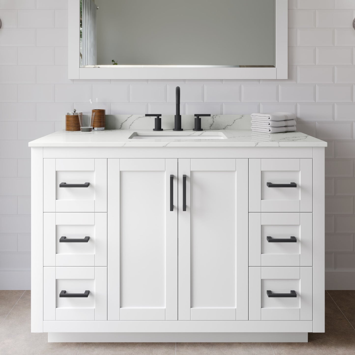 Miranda Bathroom Vanity with Countertop 48 inch Single Sink 3-hole Faucet Setup