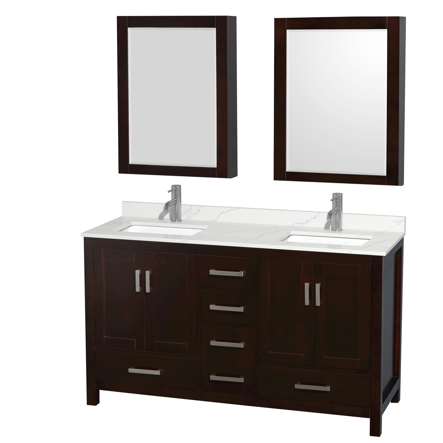 Sheffield Bathroom Vanity with Countertop 60 inch Double Sink Single hole Faucet Setup