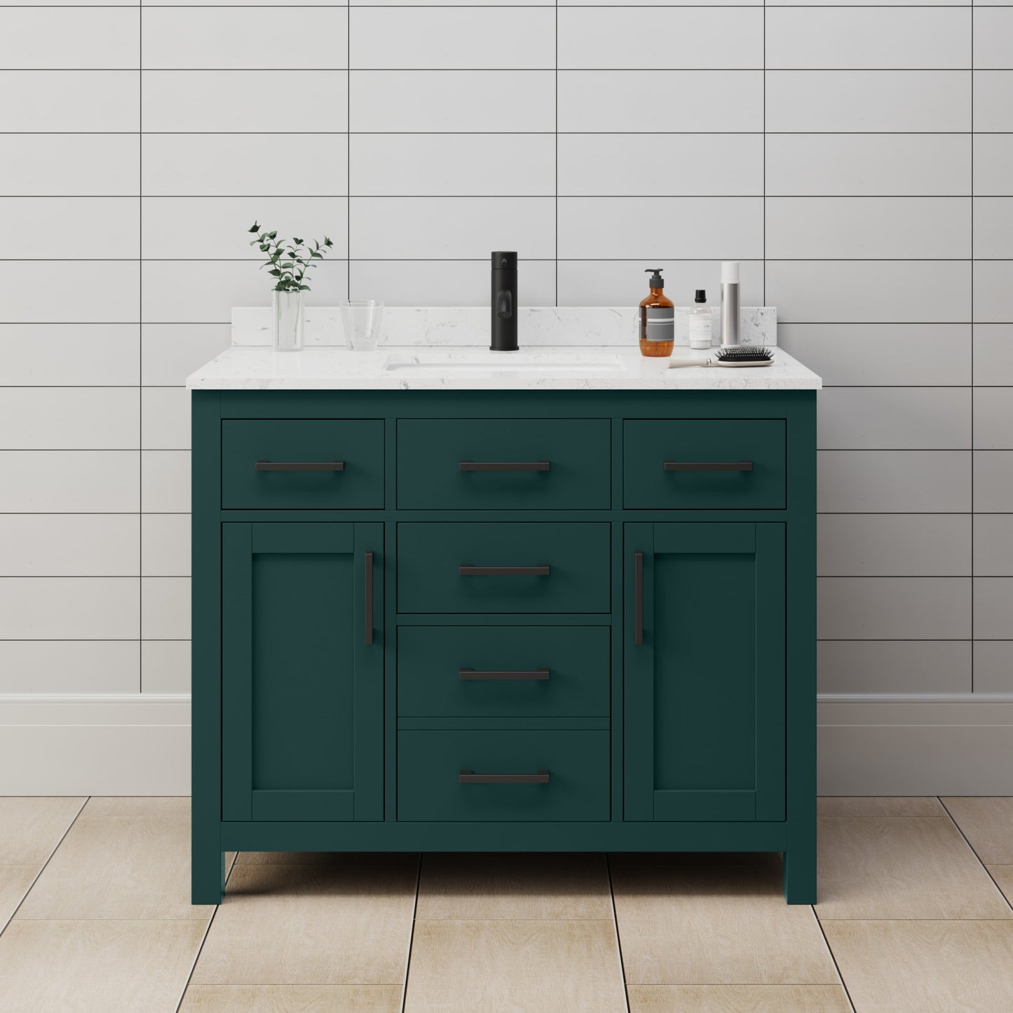 Beckett Bathroom Vanity with Countertop 42 inch Single Sink Single hole Faucet Setup