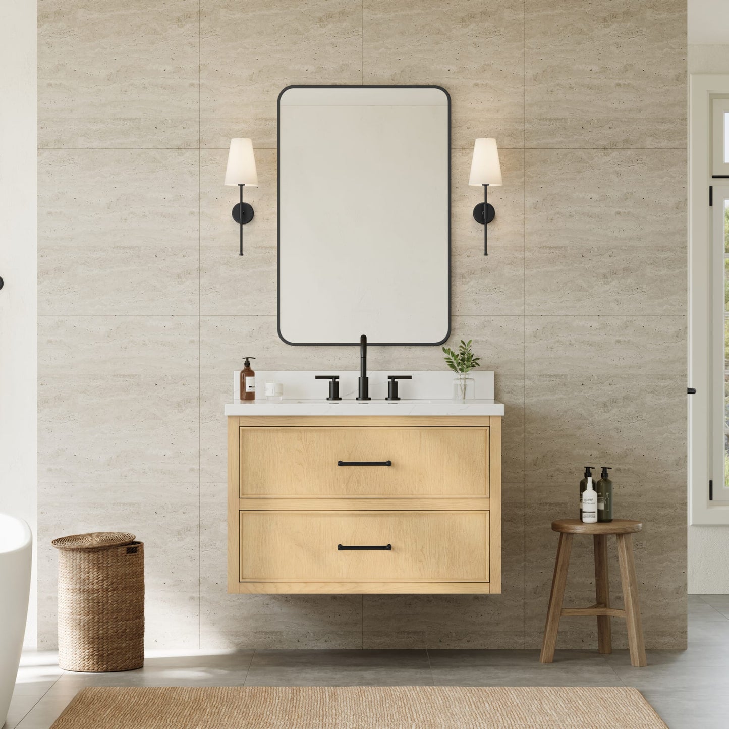 Isola WM Wall Mounted Bathroom Vanity with Countertop 36 inch Single Sink 3-hole Faucet Setup
