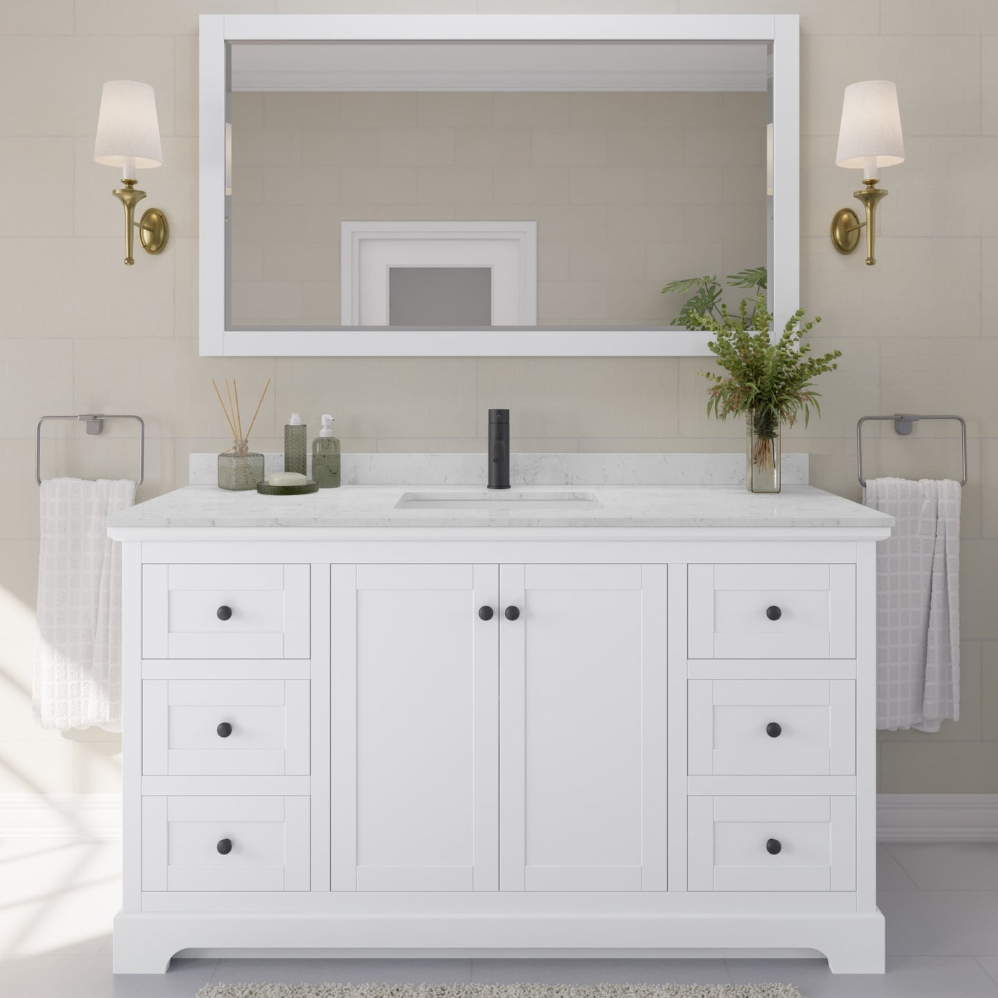 Avery Bathroom Vanity with Countertop 60 inch Single Sink Single hole Faucet Setup