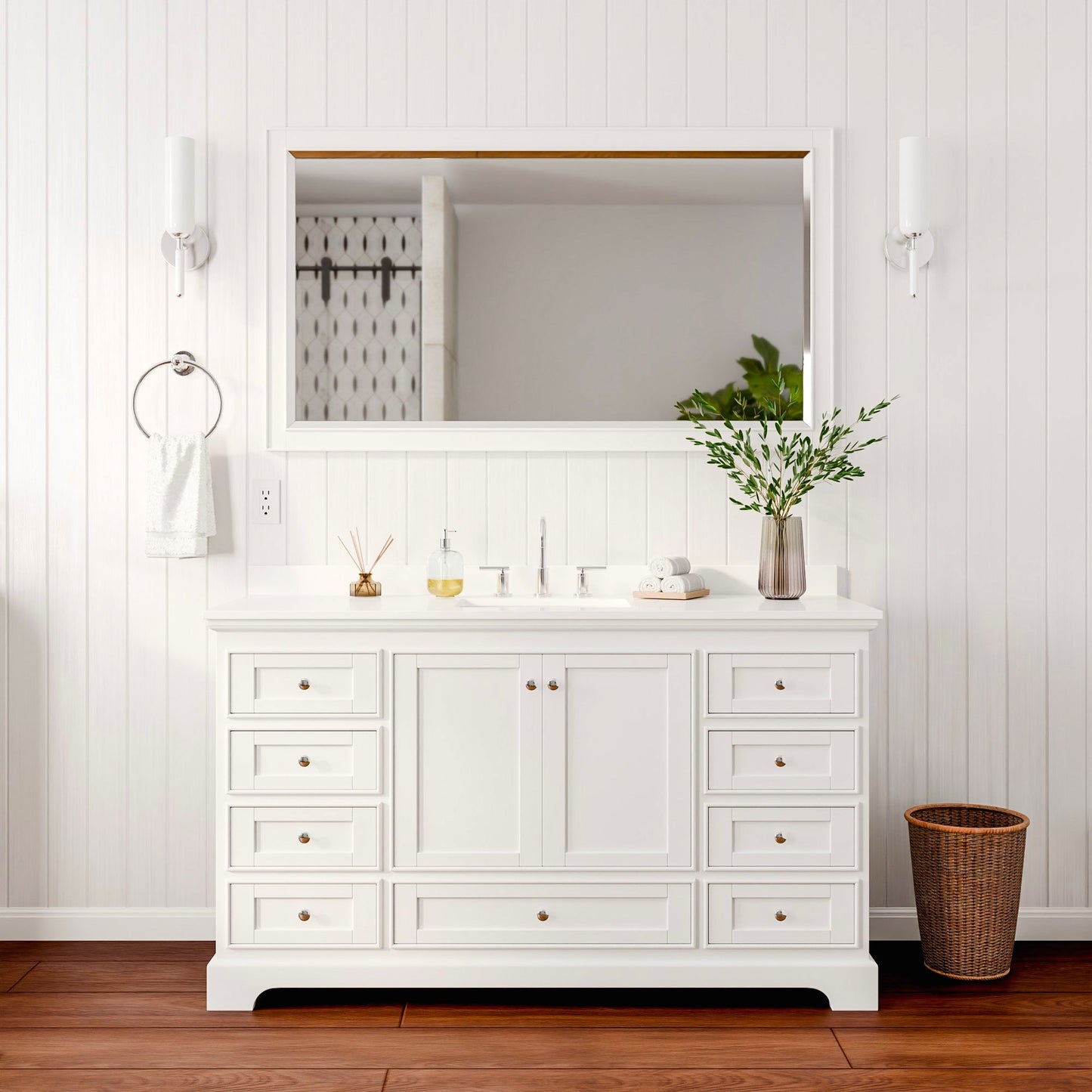 Deborah Bathroom Vanity with Countertop 60 inch Single Sink 3-hole Faucet Setup