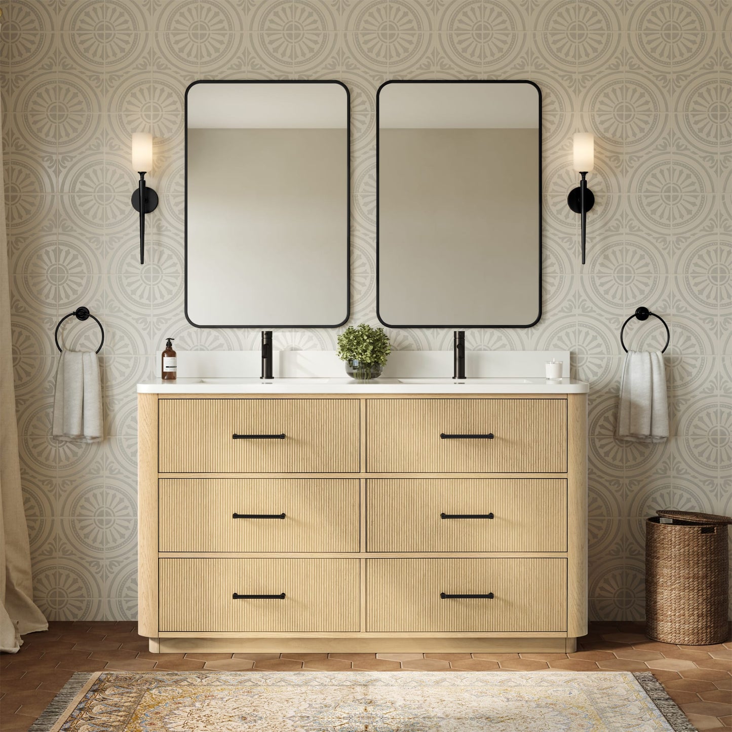 Francesca Bathroom Vanity with Countertop 60 inch Double Sink Single hole Faucet Setup