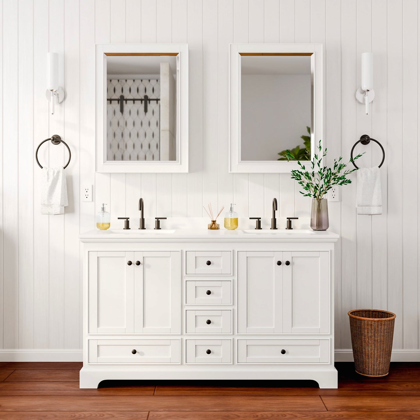 Deborah Bathroom Vanity with Countertop 60 inch Double Sink 3-hole Faucet Setup