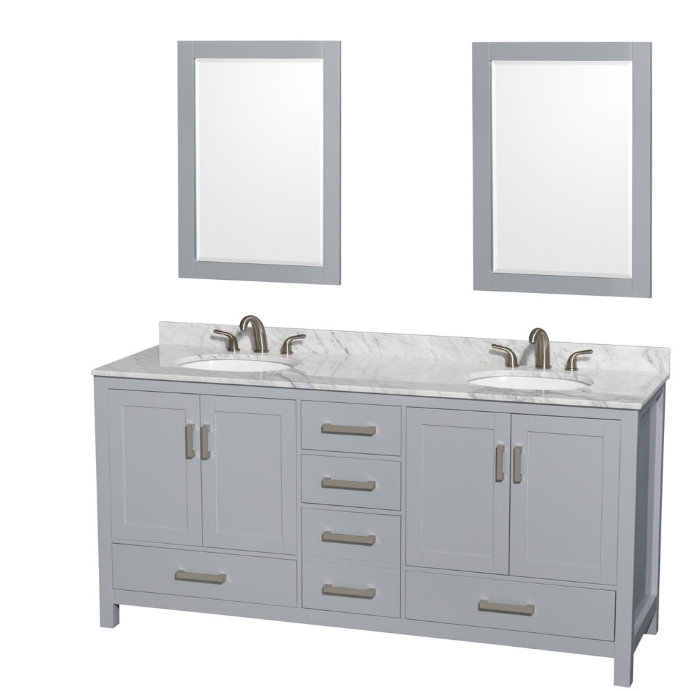 Sheffield Bathroom Vanity with Countertop 72 inch Double Sink 3-hole Faucet Setup
