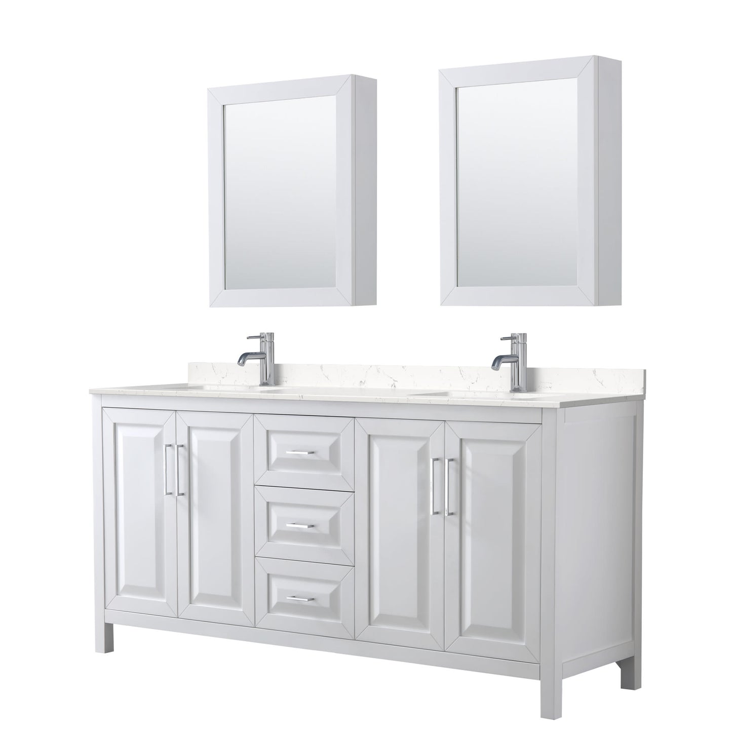 Daria Bathroom Vanity with Countertop 72 inch Double Sink Single hole Faucet Setup