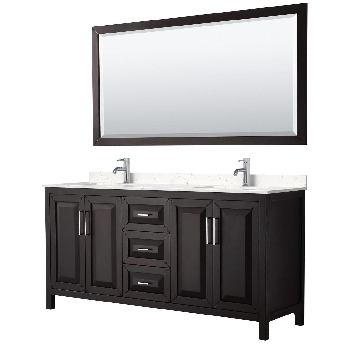 Daria Bathroom Vanity with Countertop 72 inch Double Sink Single hole Faucet Setup