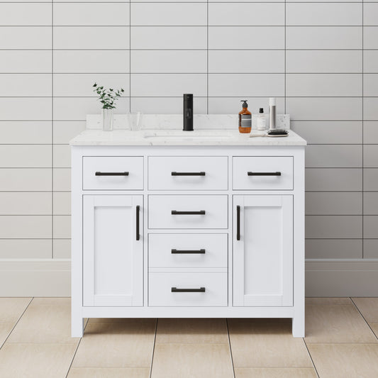 Beckett Bathroom Vanity with Countertop 42 inch Single Sink Single hole Faucet Setup