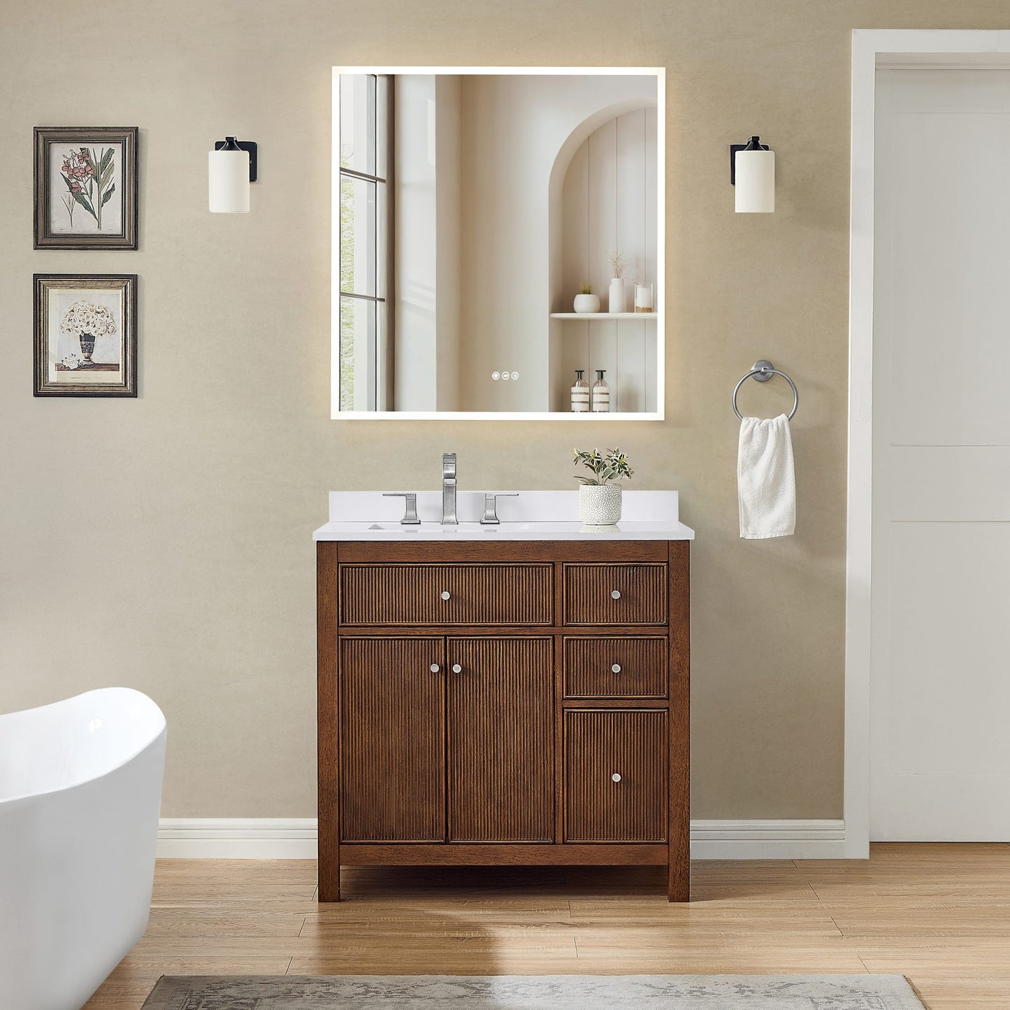 Pendry Bathroom Vanity with Countertop 36 inch Single Sink 3-hole Faucet Setup