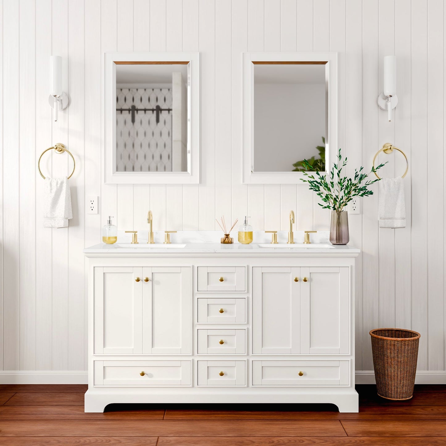 Deborah Bathroom Vanity with Countertop 60 inch Double Sink 3-hole Faucet Setup