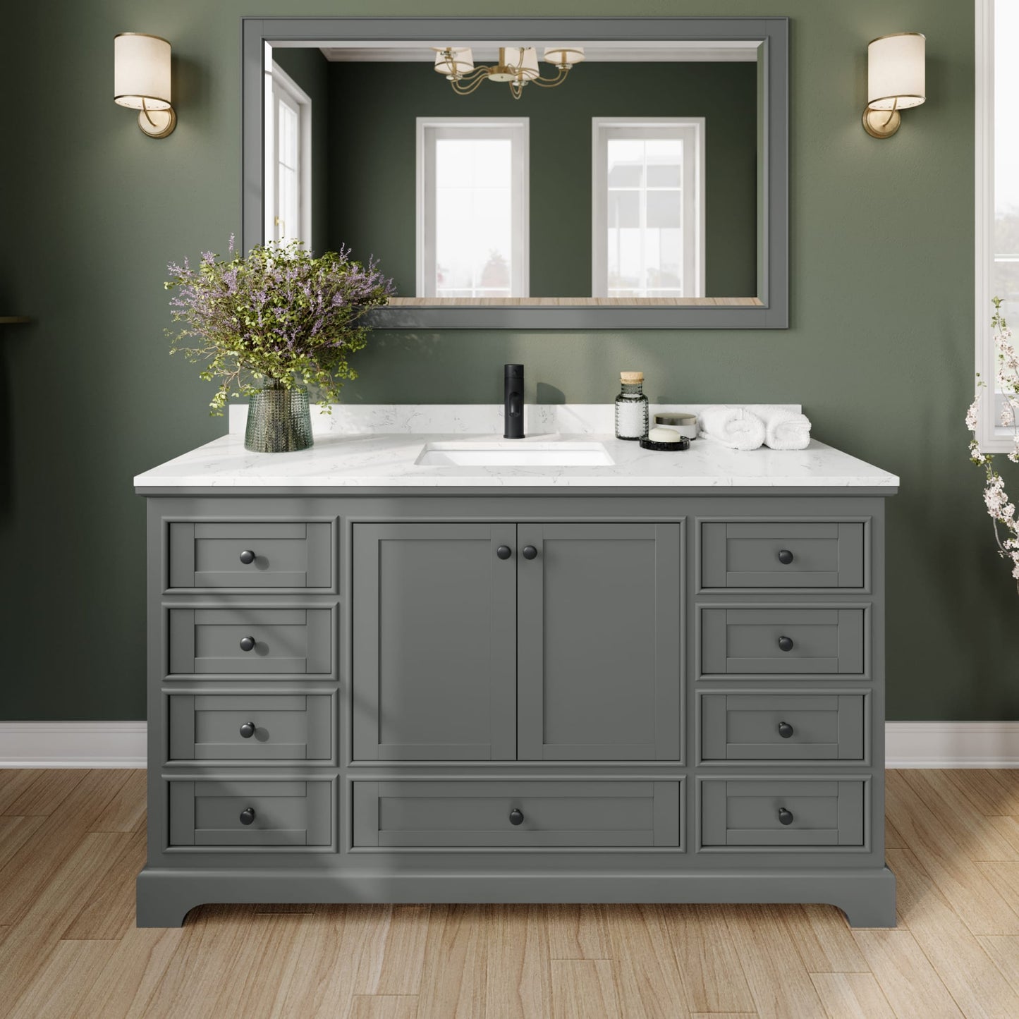 Deborah Bathroom Vanity with Countertop 60 inch Single Sink Single hole Faucet Setup