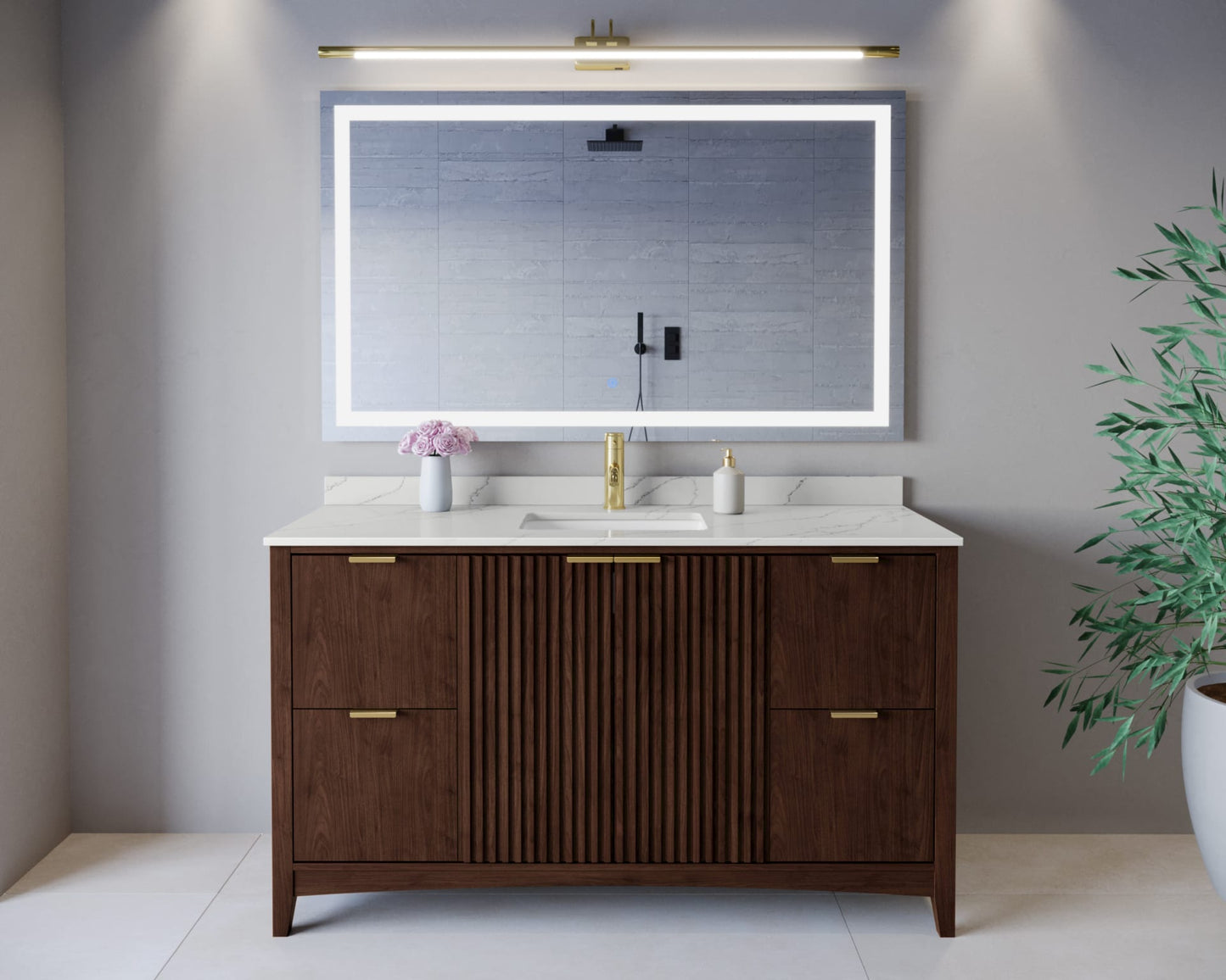 Palmilla Bathroom Vanity with Countertop 60 inch Single Sink Single hole Faucet Setup