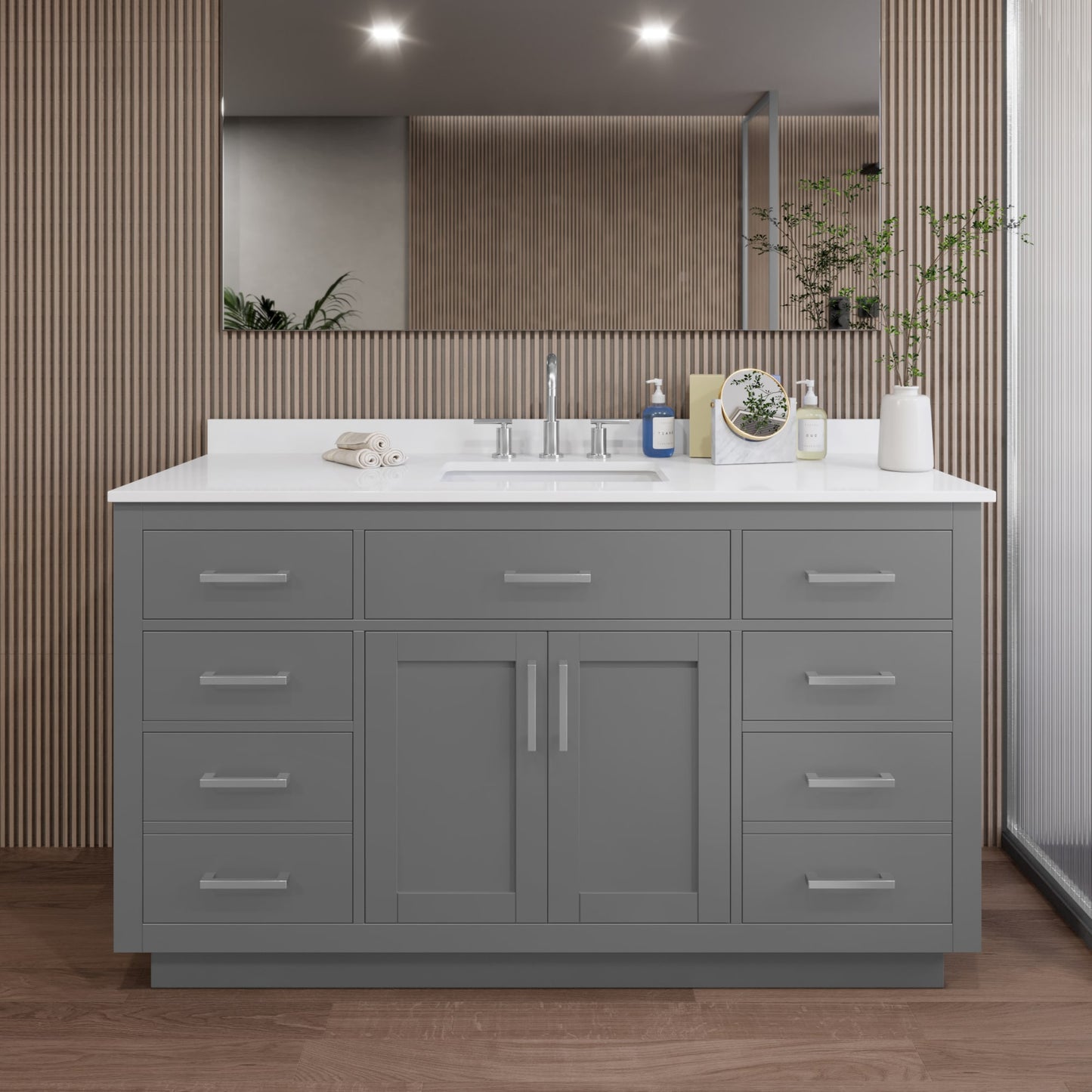 Beckett TK Bathroom Vanity with Countertop 60 inch Single Sink 3-hole Faucet Setup