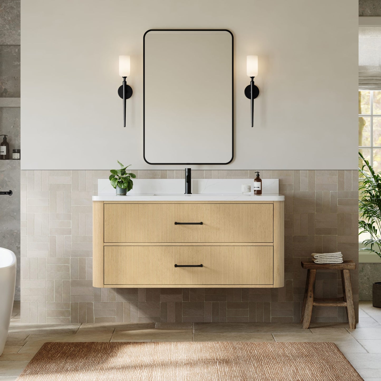 Francesca WM Wall Mounted Bathroom Vanity with Countertop 48 inch Single Sink Single hole Faucet Setup