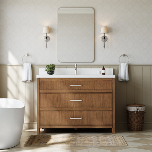 Isola Bathroom Vanity with Countertop 48 inch Single Sink Single hole Faucet Setup