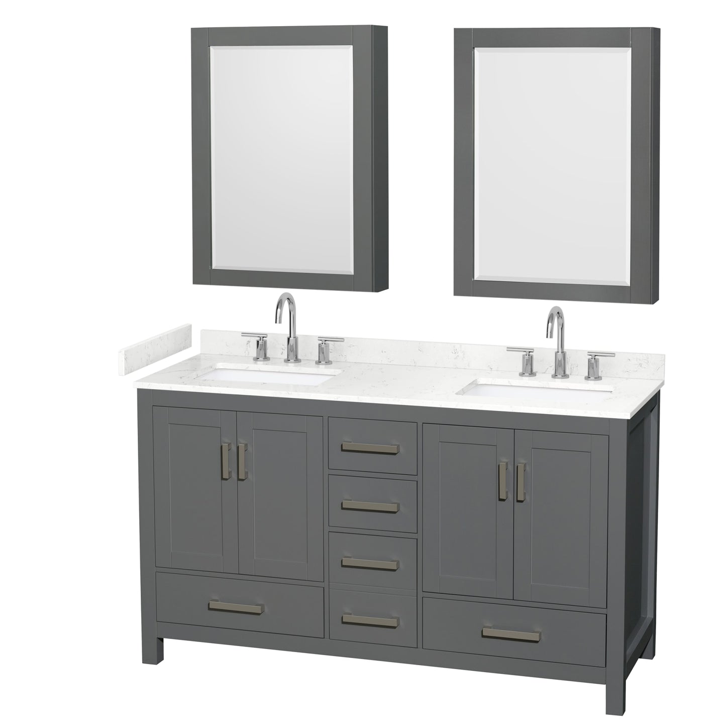 Sheffield Bathroom Vanity with Countertop 60 inch Double Sink 3-hole Faucet Setup