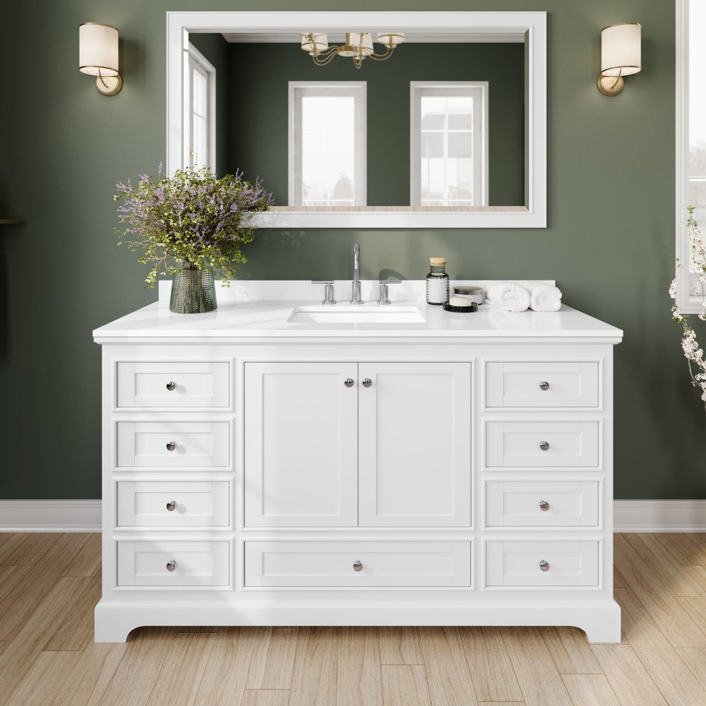 Deborah Bathroom Vanity with Countertop 60 inch Single Sink 3-hole Faucet Setup