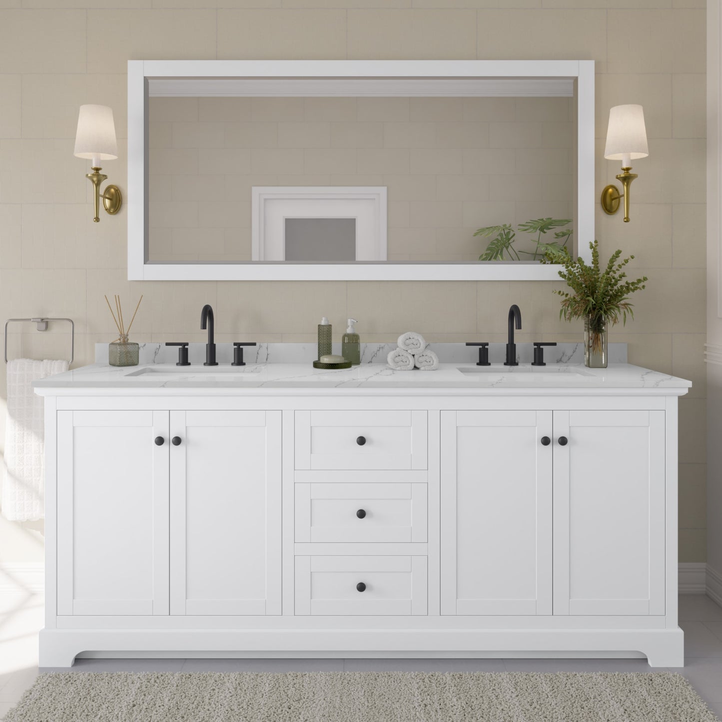 Avery Bathroom Vanity with Countertop 80 inch Double Sink 3-hole Faucet Setup