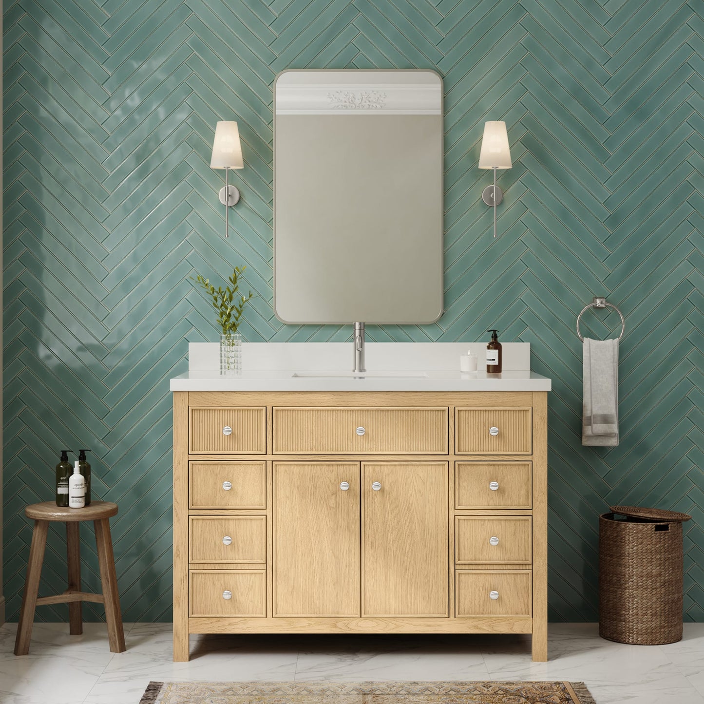 Rian Bathroom Vanity with Countertop 48 inch Single Sink Single hole Faucet Setup