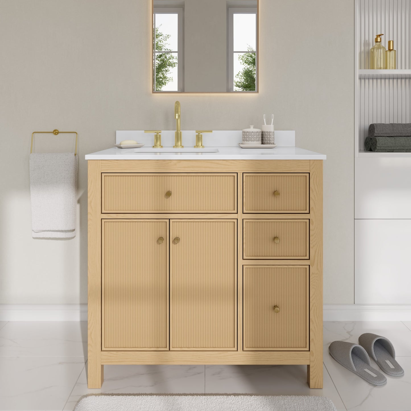 Pendry Bathroom Vanity with Countertop 36 inch Single Sink 3-hole Faucet Setup
