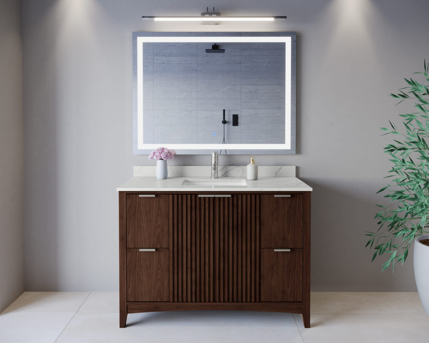 Palmilla Bathroom Vanity with Countertop 48 inch Single Sink Single hole Faucet Setup