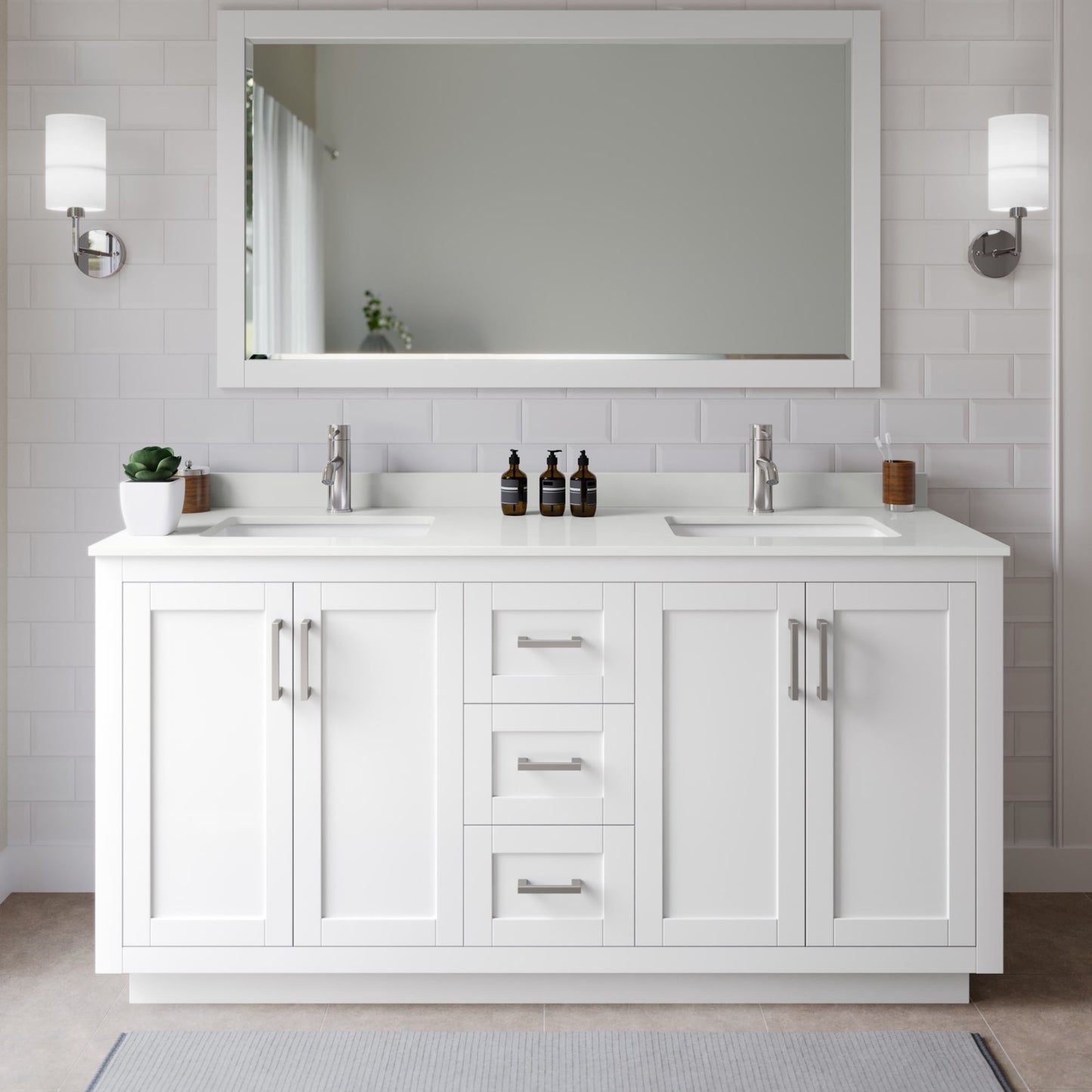 Miranda Bathroom Vanity with Countertop 66 inch Double Sink Single hole Faucet Setup
