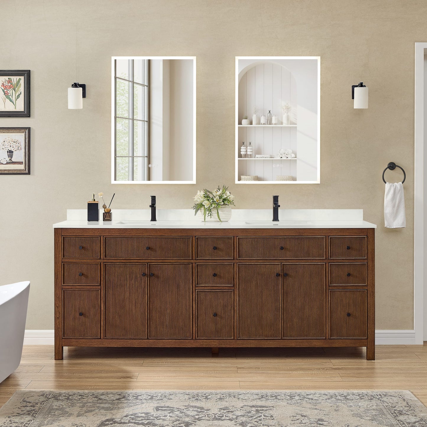 Pendry Bathroom Vanity with Countertop 84 inch Double Sink Single hole Faucet Setup