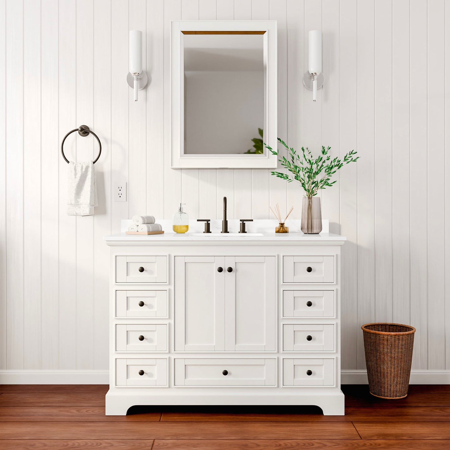 Deborah Bathroom Vanity with Countertop 48 inch Single Sink 3-hole Faucet Setup