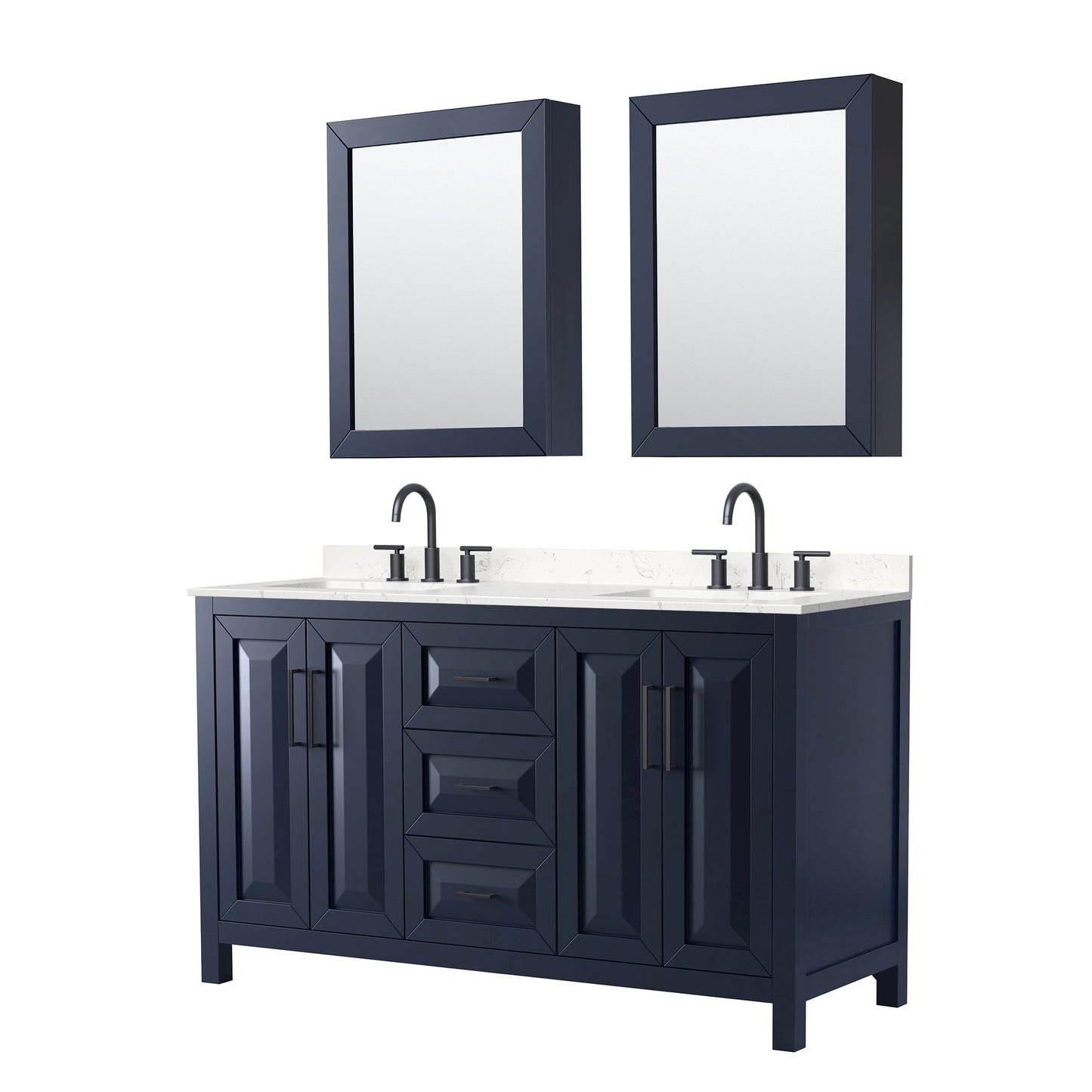 Daria Bathroom Vanity with Countertop 60 inch Double Sink 3-hole Faucet Setup