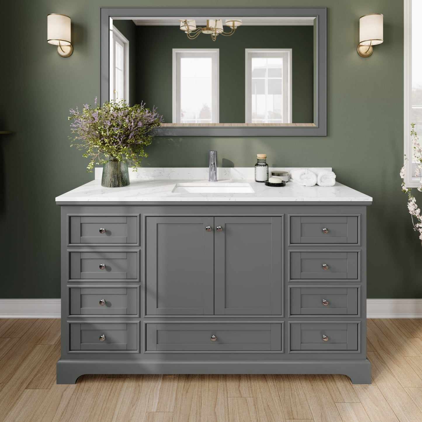 Deborah Bathroom Vanity with Countertop 60 inch Single Sink Single hole Faucet Setup