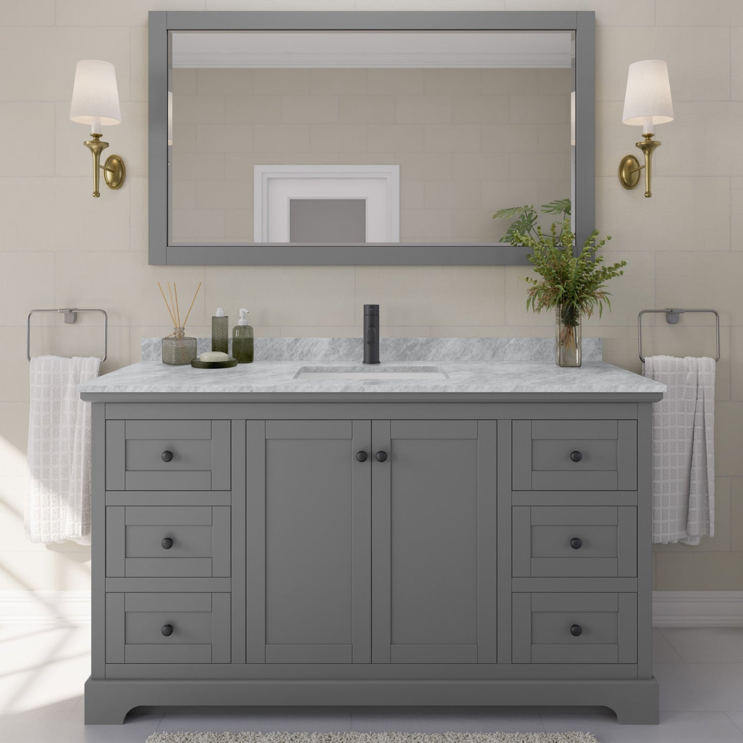 Avery Bathroom Vanity with Countertop 60 inch Single Sink Single hole Faucet Setup
