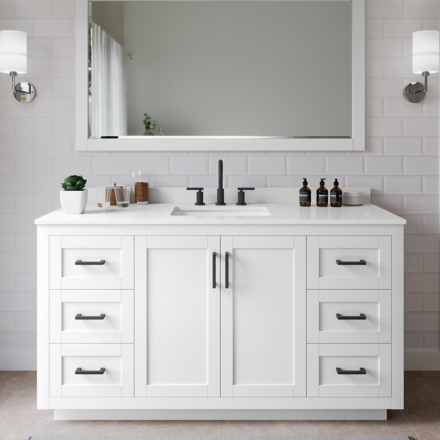 Miranda Bathroom Vanity with Countertop 60 inch Single Sink 3-hole Faucet Setup
