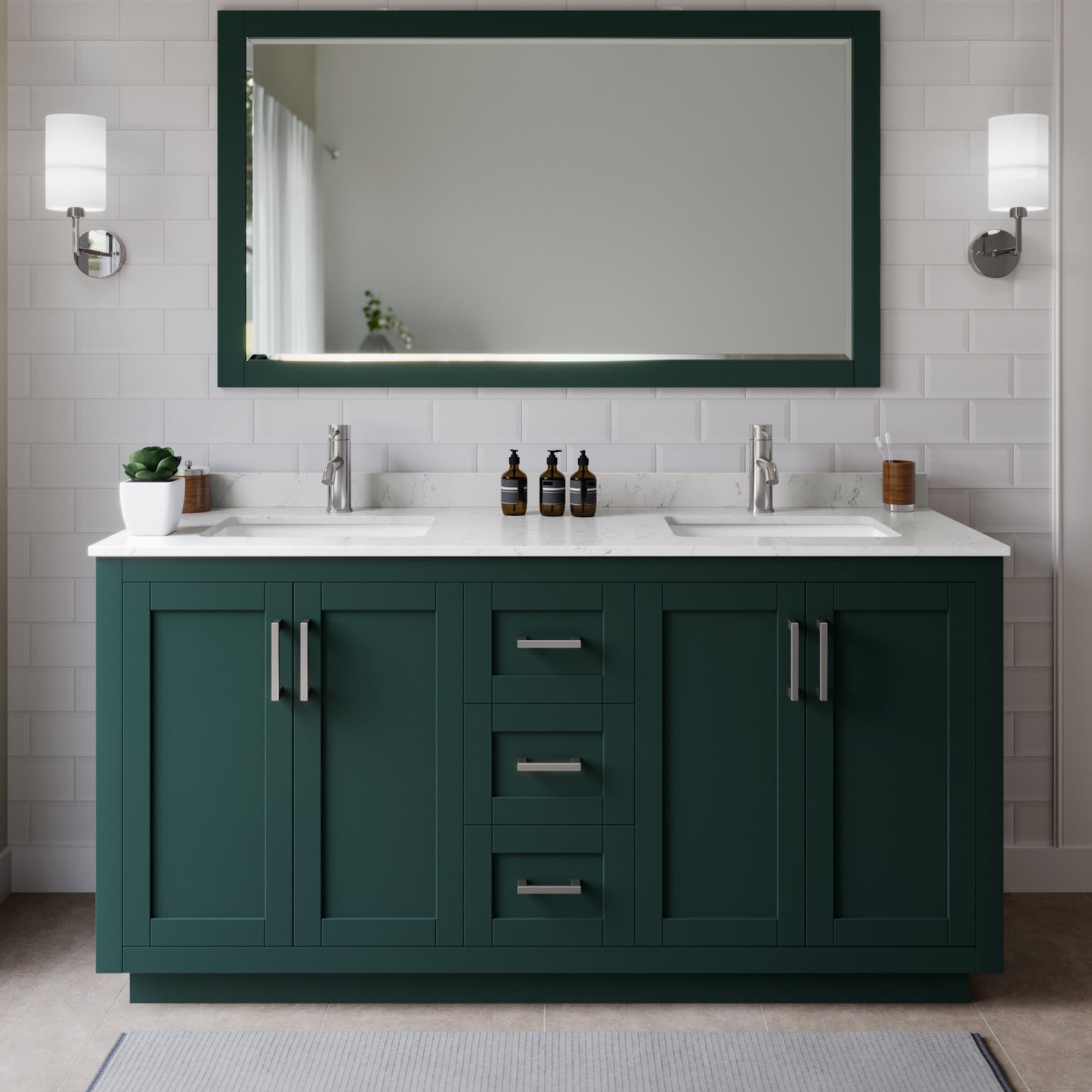 Miranda Bathroom Vanity with Countertop 66 inch Double Sink Single hole Faucet Setup