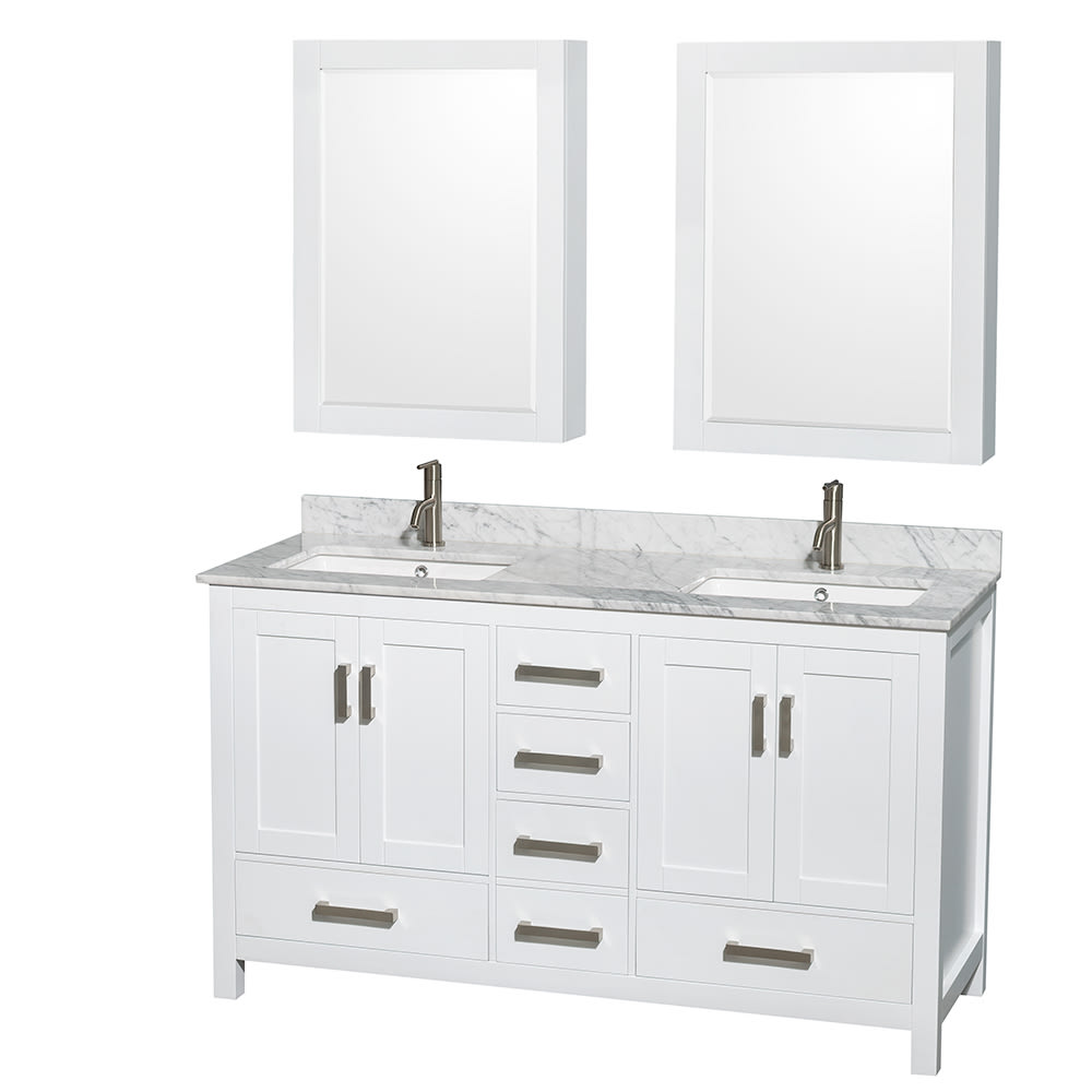 Sheffield Bathroom Vanity with Countertop 60 inch Double Sink Single hole Faucet Setup