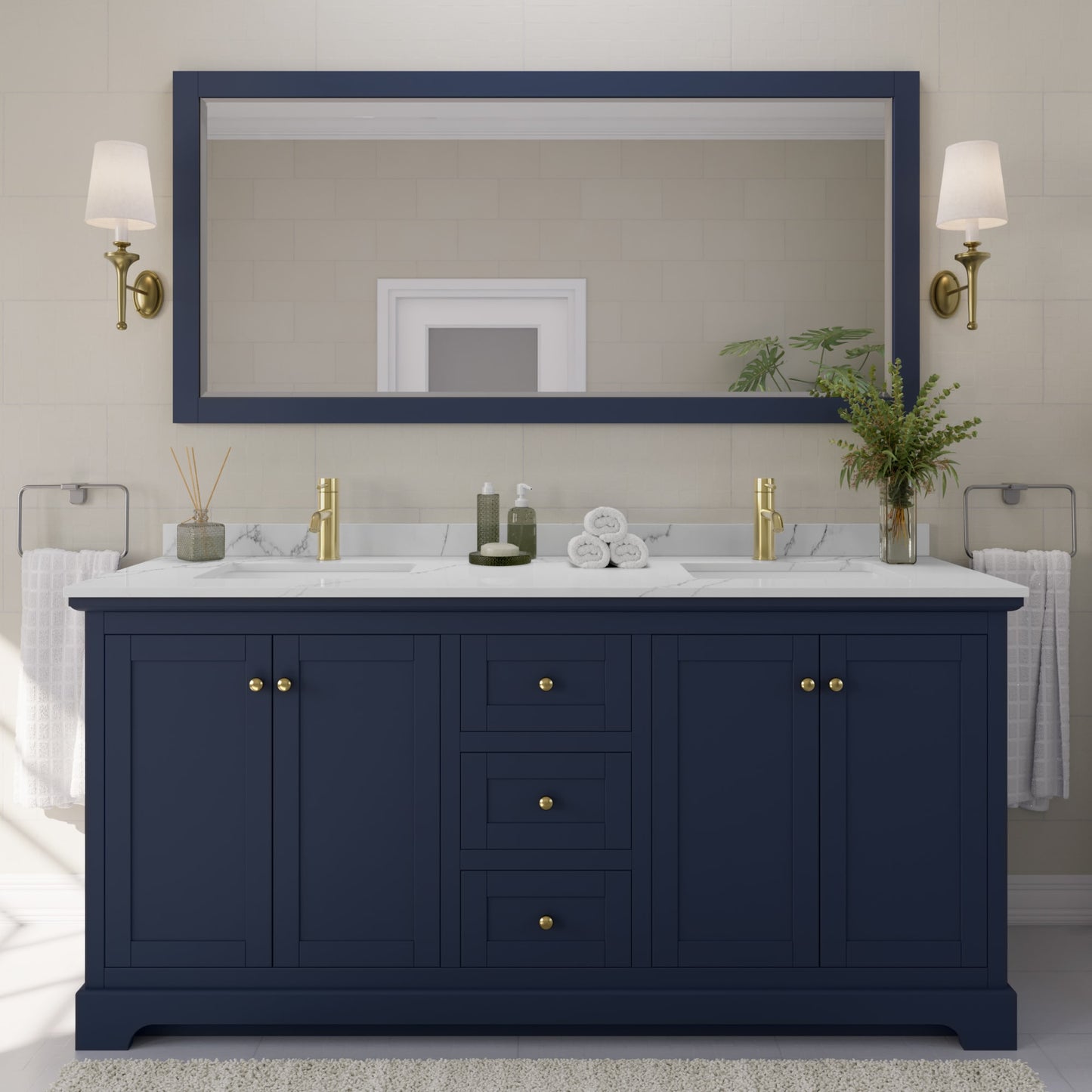 Avery Bathroom Vanity with Countertop 72 inch Double Sink Single hole Faucet Setup