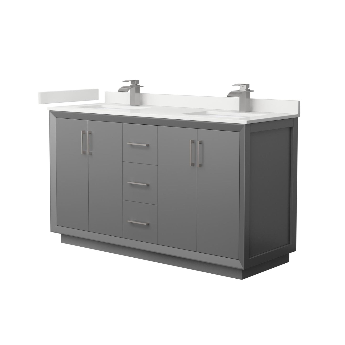 Strada Bathroom Vanity with Countertop 60 inch Double Sink Single hole Faucet Setup