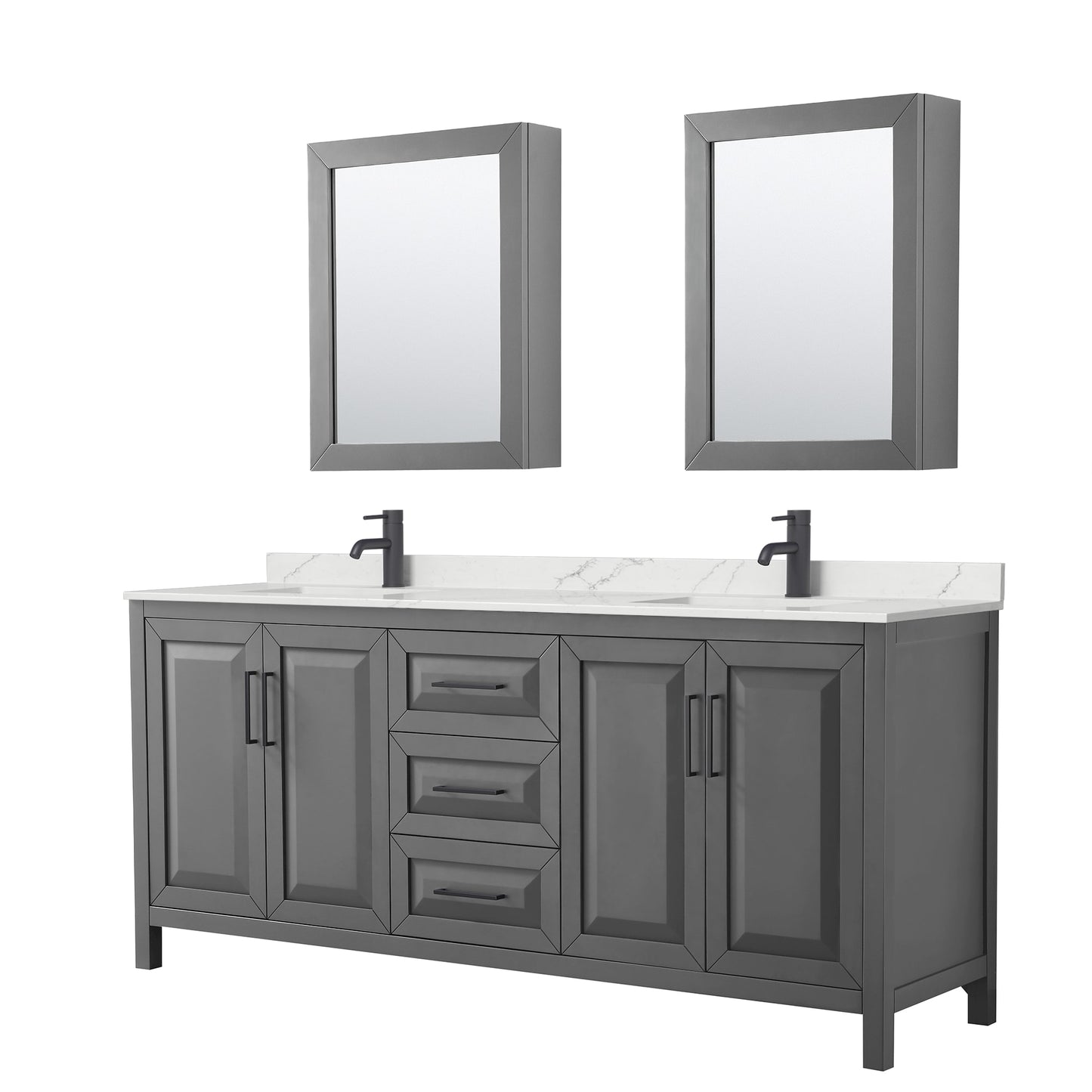 Daria Bathroom Vanity with Countertop 80 inch Double Sink Single hole Faucet Setup