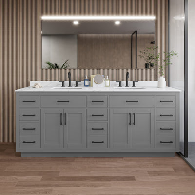 Beckett TK Bathroom Vanity with Countertop 84 inch Double Sink 3-hole Faucet Setup