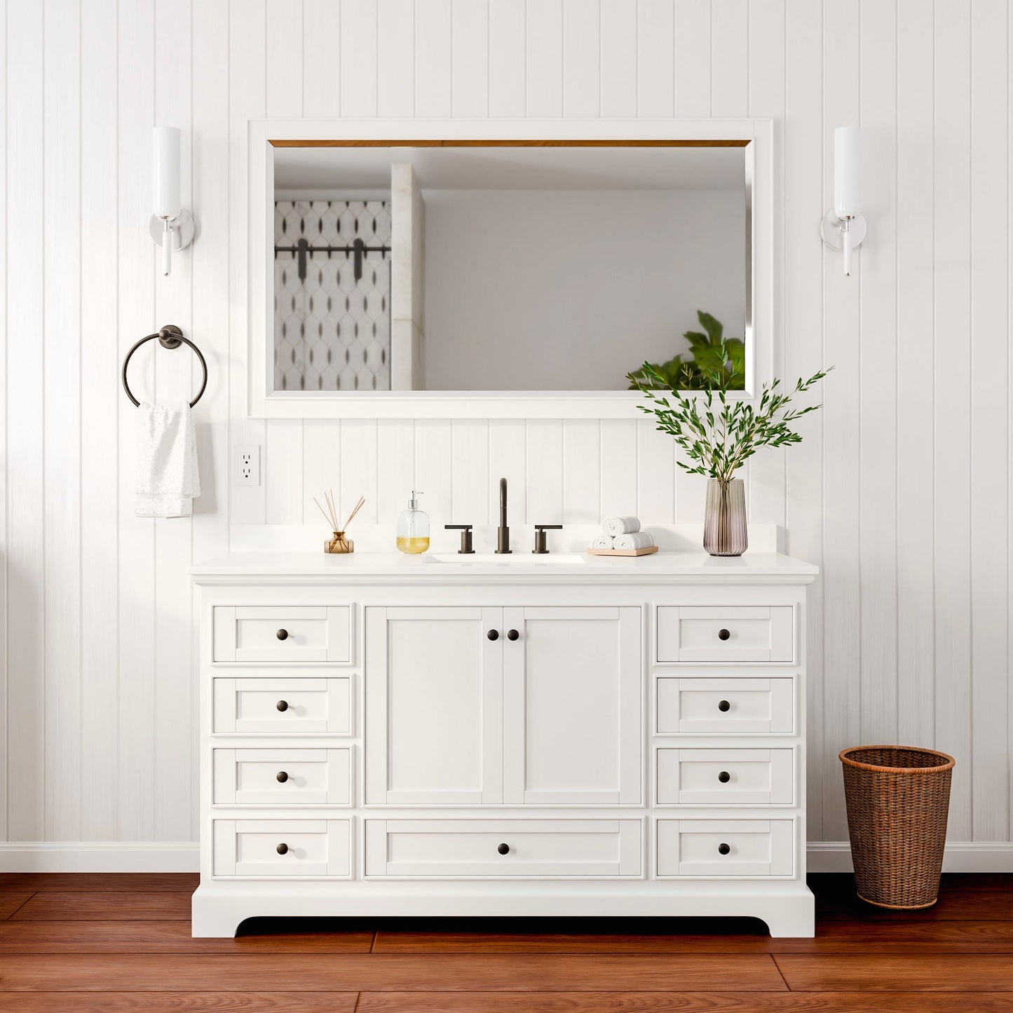 Deborah Bathroom Vanity with Countertop 60 inch Single Sink 3-hole Faucet Setup