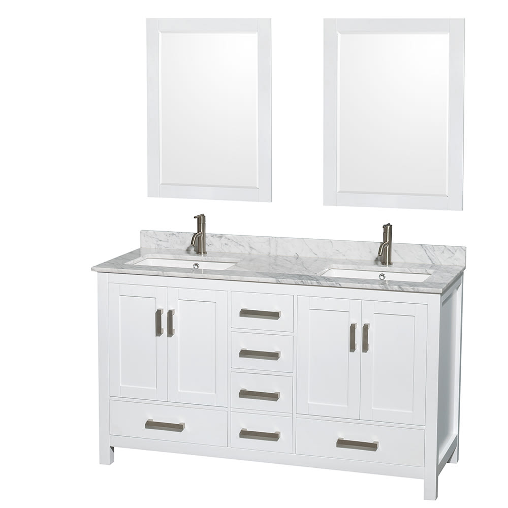 Sheffield Bathroom Vanity with Countertop 60 inch Double Sink Single hole Faucet Setup