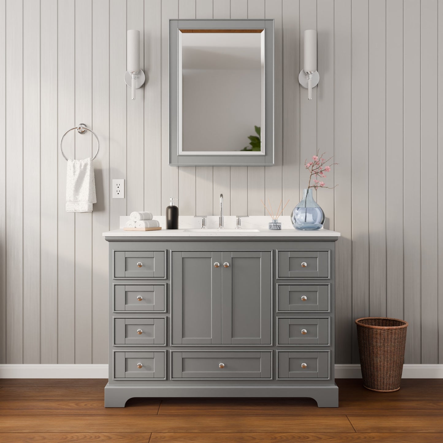 Deborah Bathroom Vanity with Countertop 48 inch Single Sink 3-hole Faucet Setup
