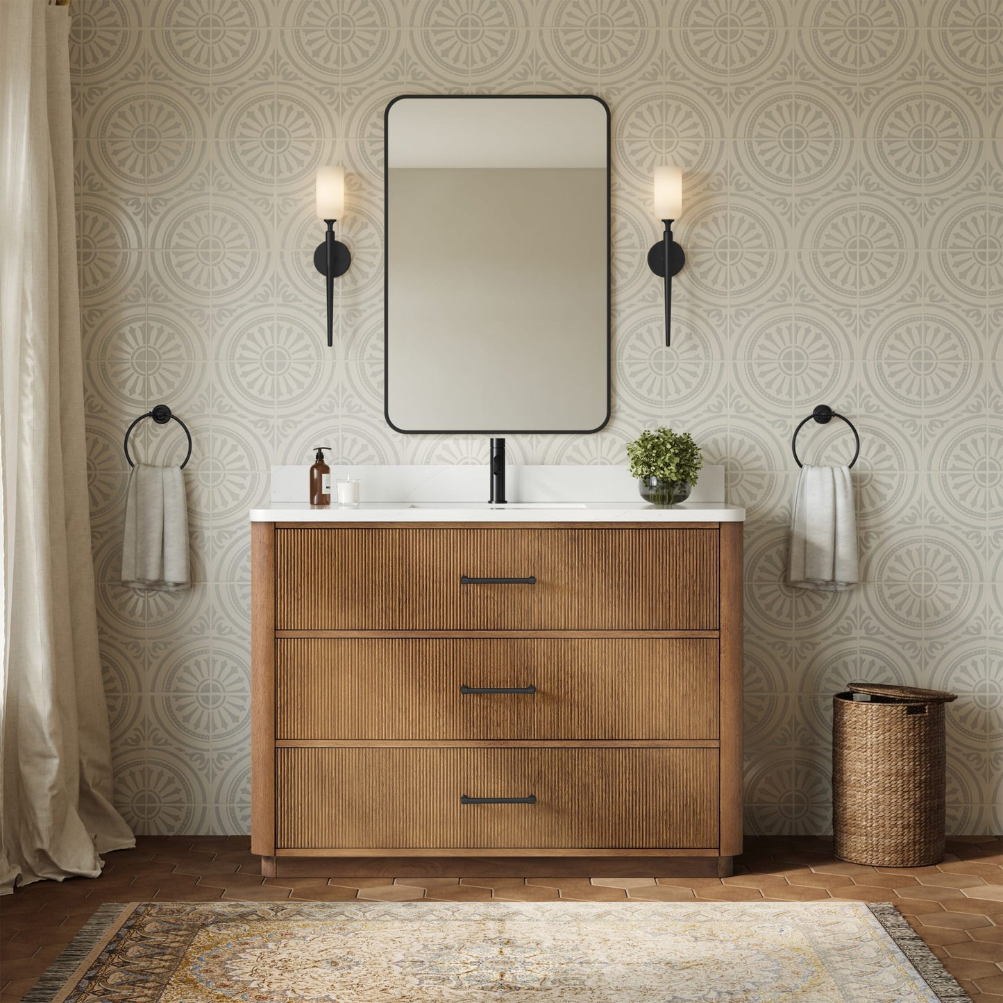 Francesca Bathroom Vanity with Countertop 48 inch Single Sink Single hole Faucet Setup