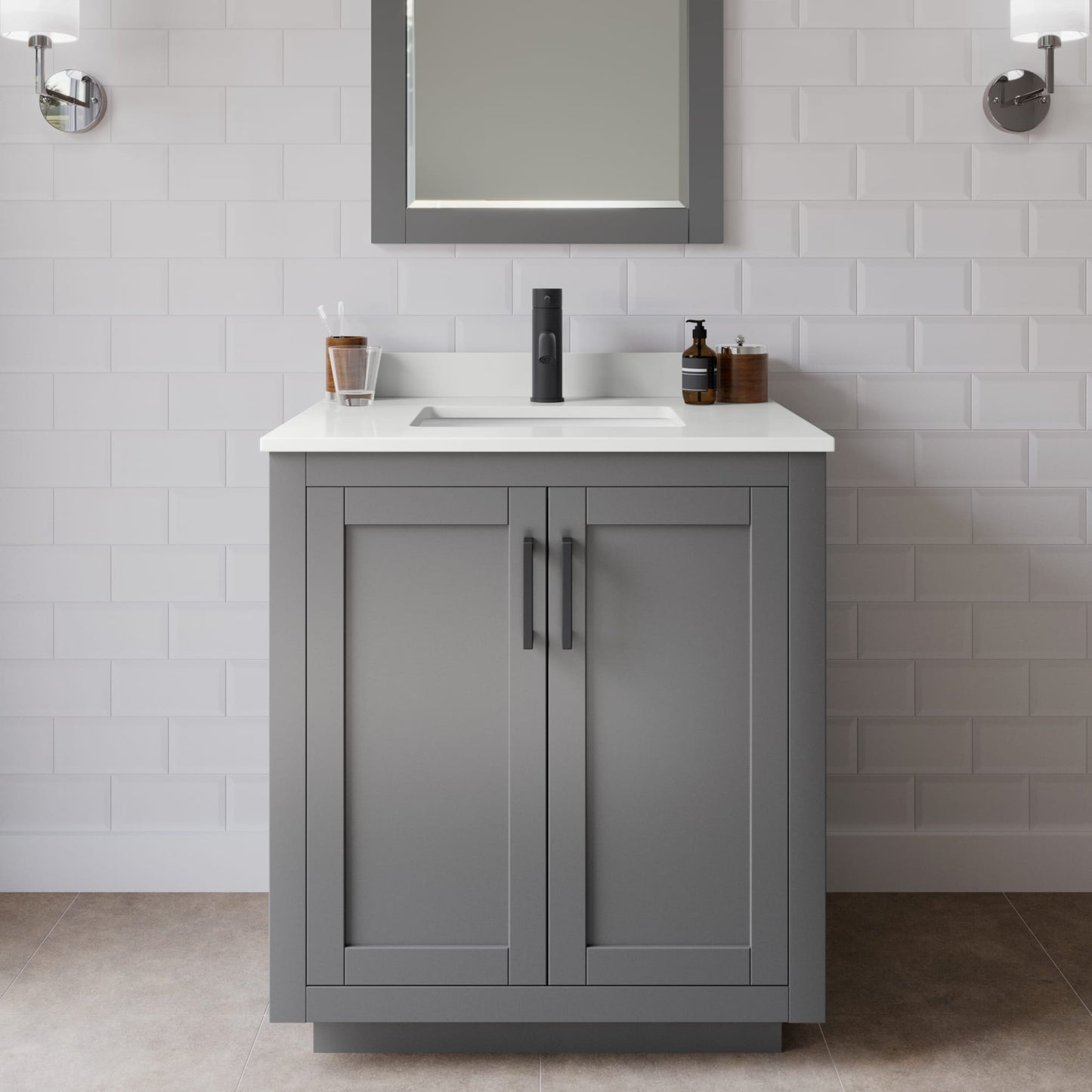 Miranda Bathroom Vanity with Countertop 30 inch Single Sink Single hole Faucet Setup