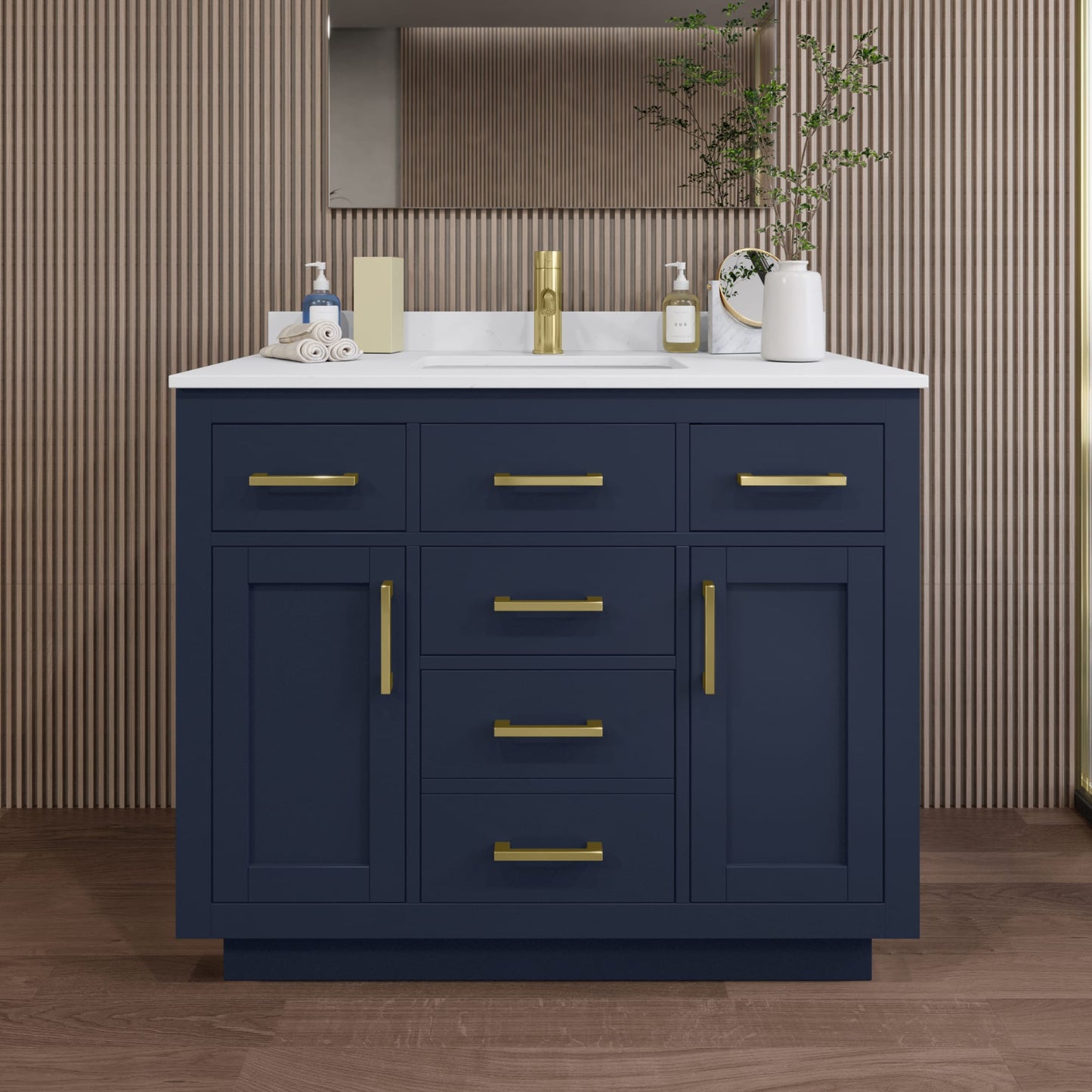 Beckett TK Bathroom Vanity with Countertop 42 inch Single Sink Single hole Faucet Setup
