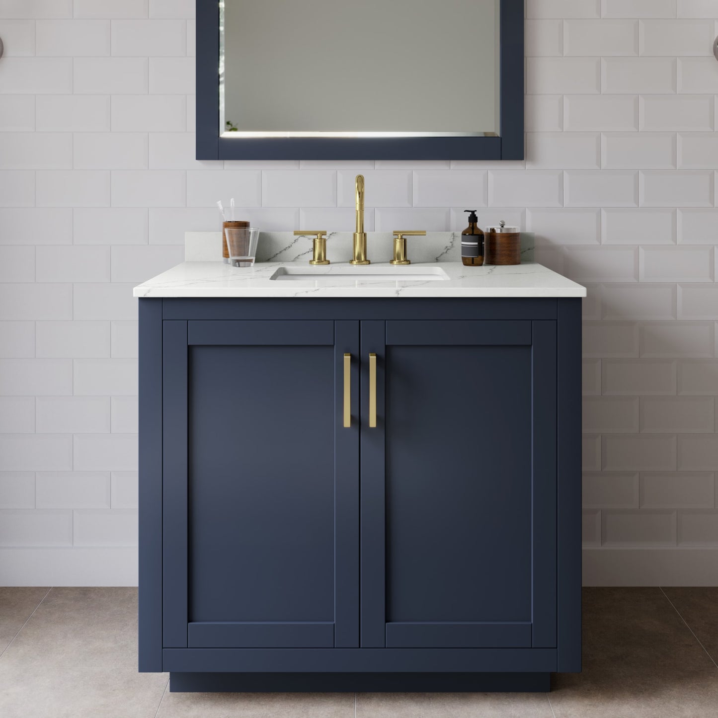 Miranda Bathroom Vanity with Countertop 36 inch Single Sink 3-hole Faucet Setup