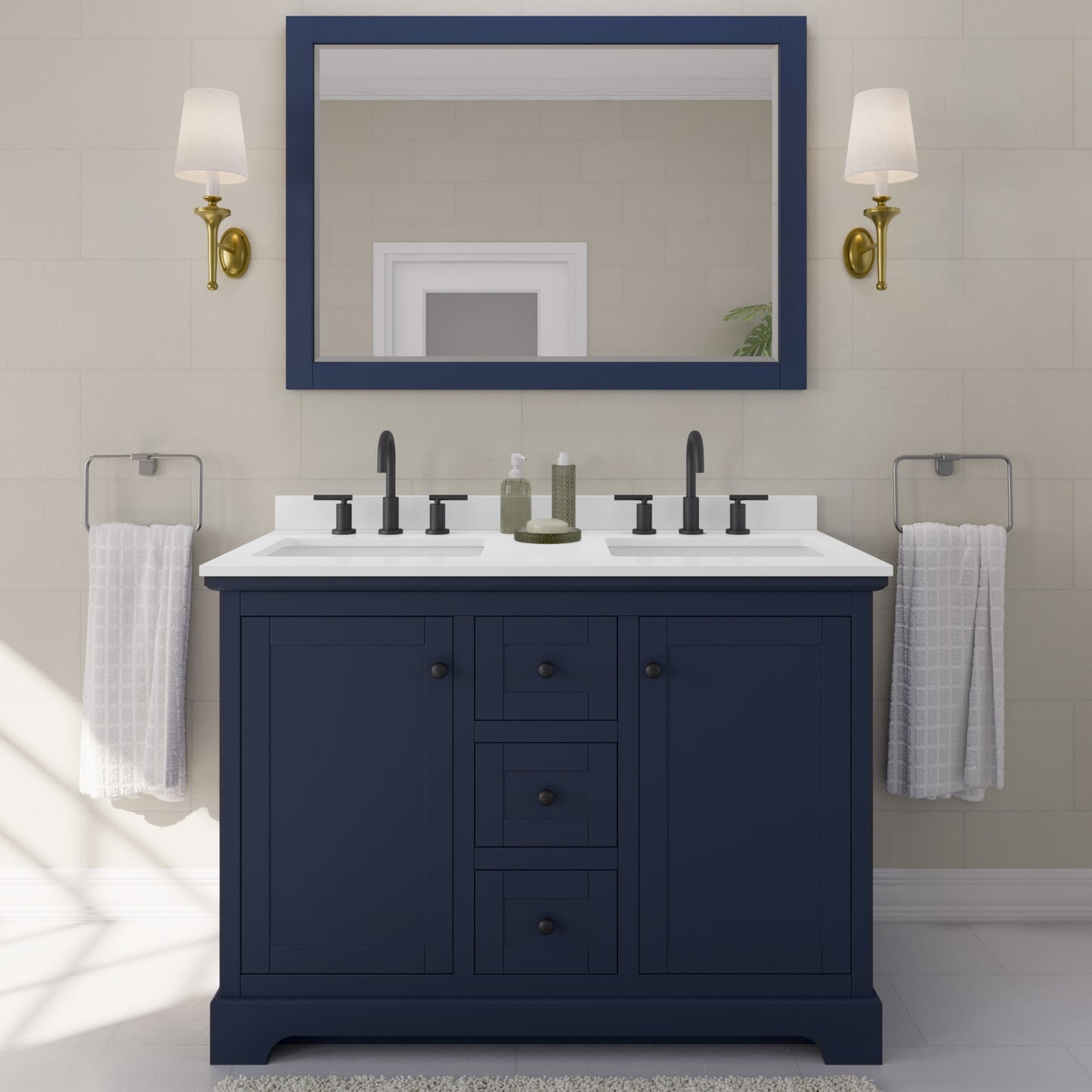 Avery Bathroom Vanity with Countertop 48 inch Double Sink 3-hole Faucet Setup